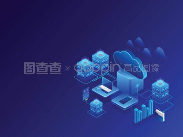 网络服务器的3d插图,云服务器连接到La